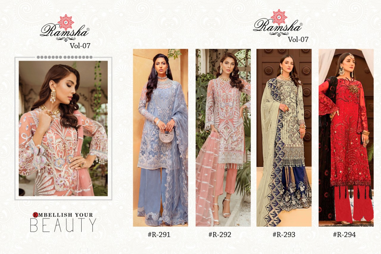 Ramsha Presents  R 291 To 294 Pakistani Salwar Suits Collection
