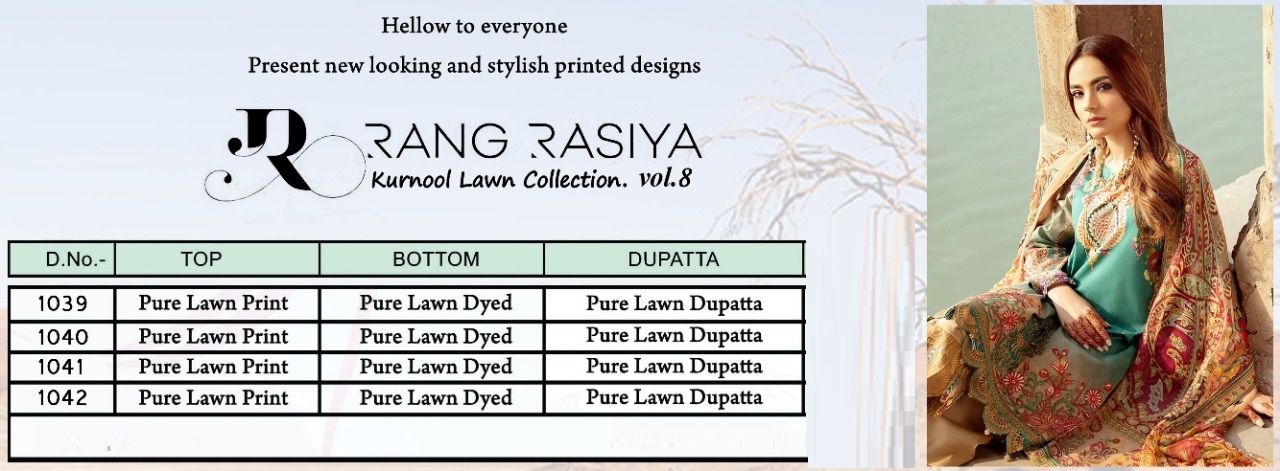 Rang Rasiya Kurnool Lawn Collection Vol 8 Karachi Dress Materials