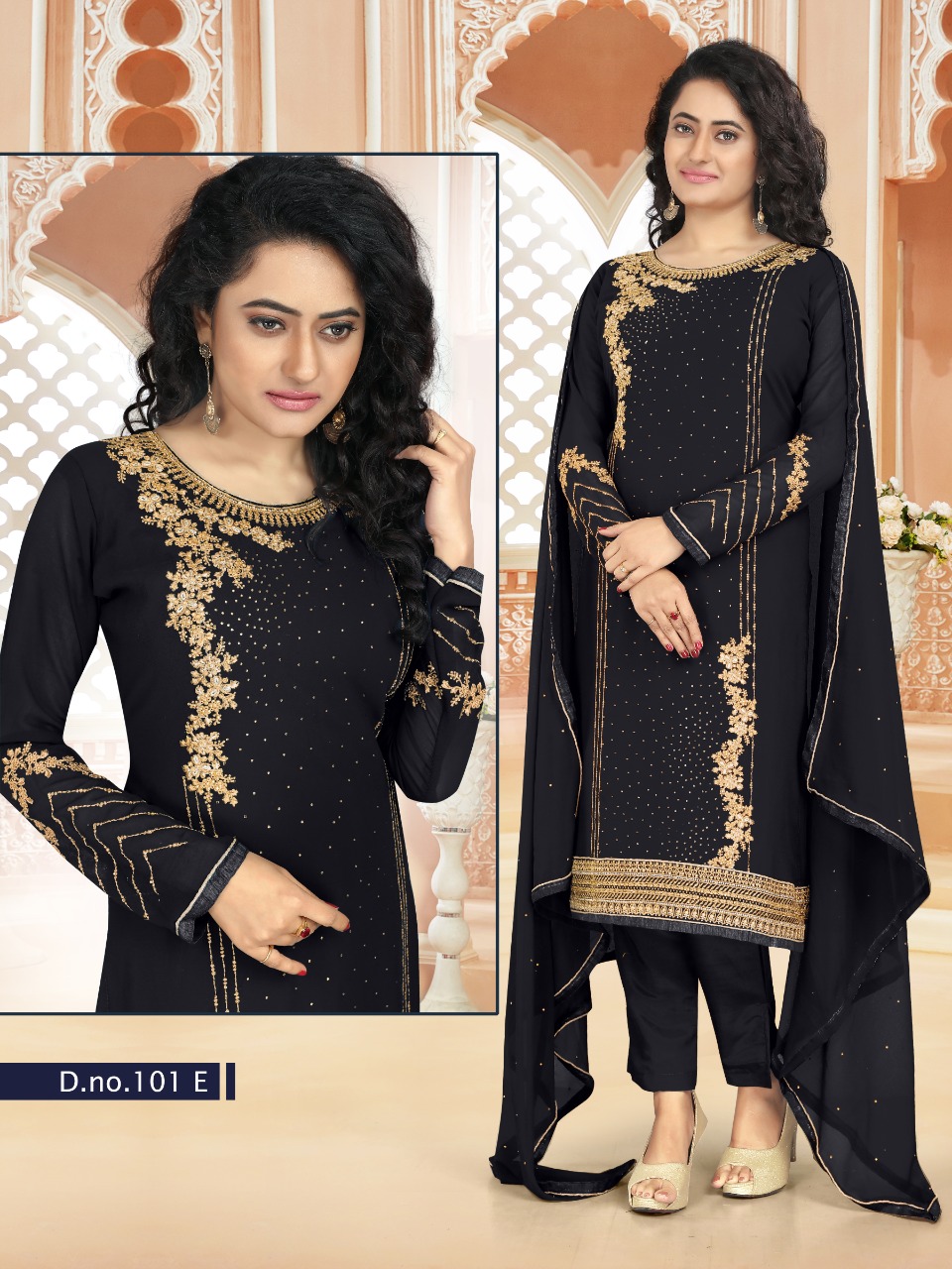 Rudra 101 Series Faux Georgette Designer Salwar Suits Catalog