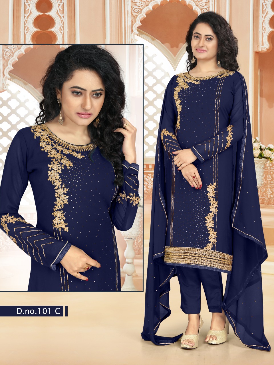 Rudra 101 Series Faux Georgette Designer Salwar Suits Catalog