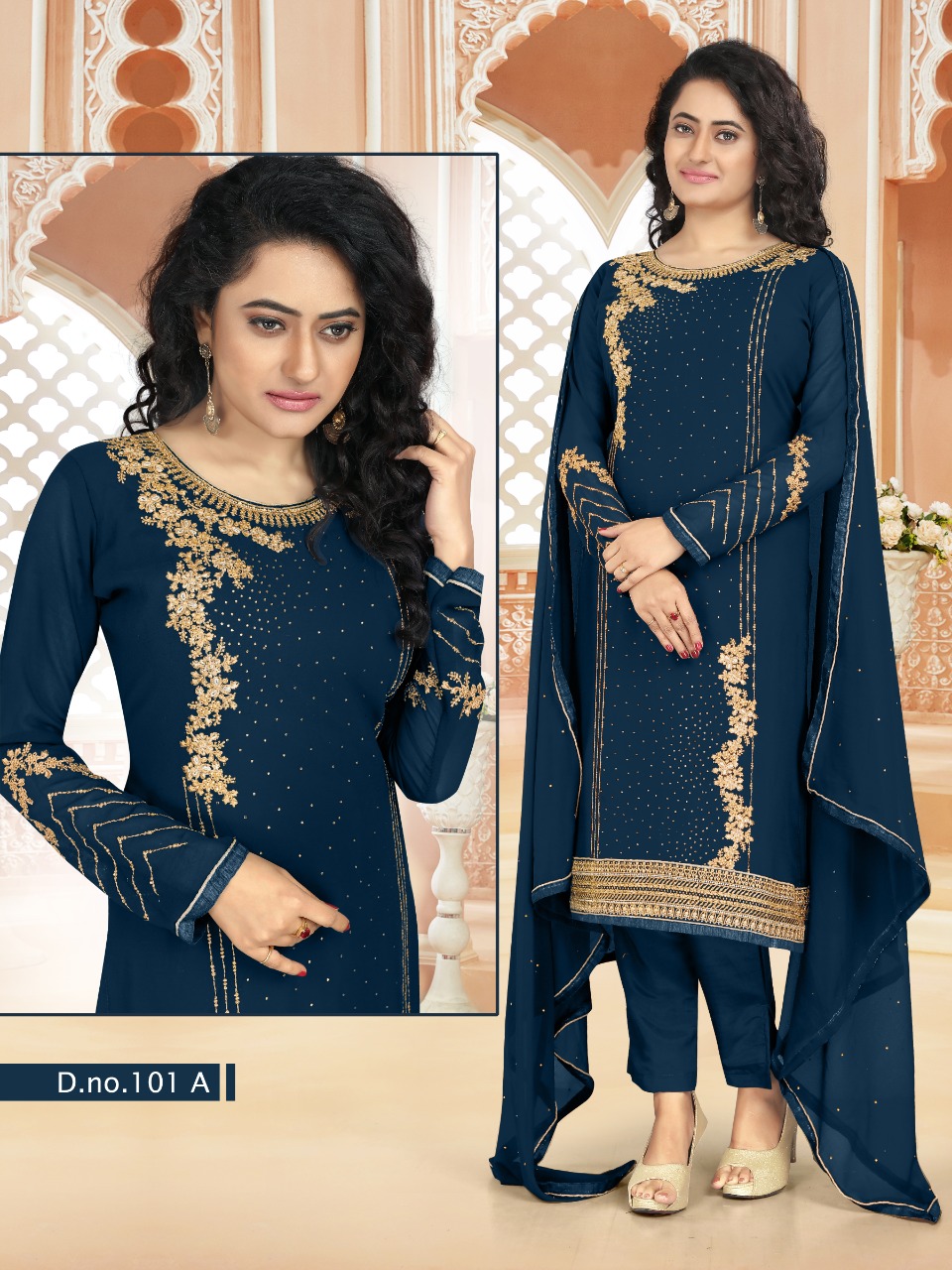 Rudra 101 Series Faux Georgette Designer Salwar Suits Catalog