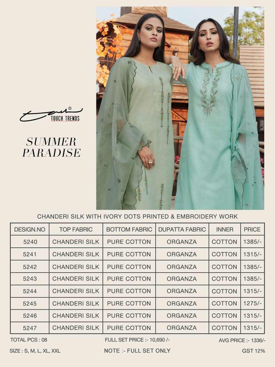 Touch Trends New Launching Summer Pardise  Wholesale Cotton Dress Material