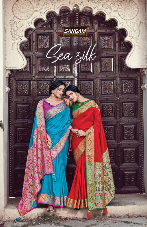 Sangam Presents Sea Silk Zari Weaving Pure Silk Sarees