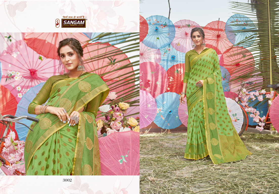Sangam Presents Sudha Cotton Handloom Saree With Zari Weaving