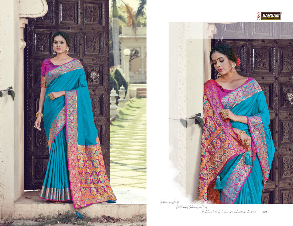 Sangam Presents Sea Silk Zari Weaving Pure Silk Sarees