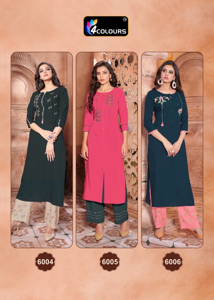 4 Colours Vintage Designer Kurtis With Bottom At Wholesale Price