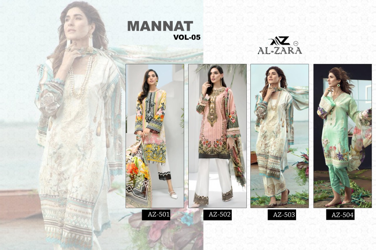 Al Zara Presents  Mannat Vol 5 Pure Cotton Karachi Dress Wholesale