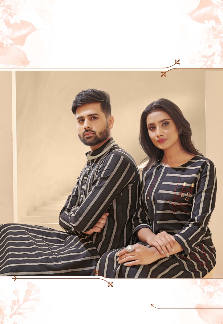 Grey Colored Couple Dress Linen Kurta and Kurti Set – Archittam Fashion