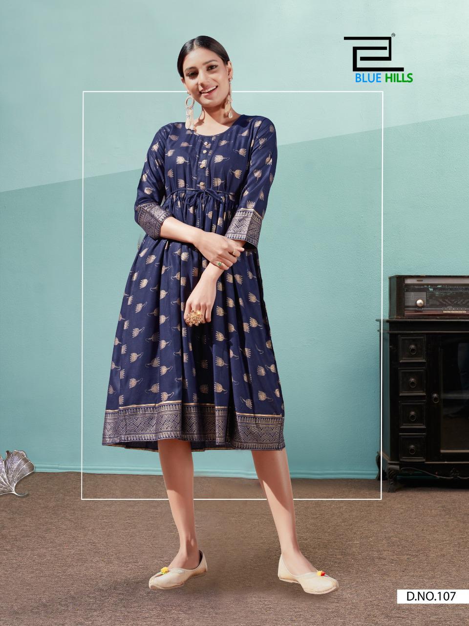 Blue Hills Shine  Gold Print Kurti Wholesale Price
