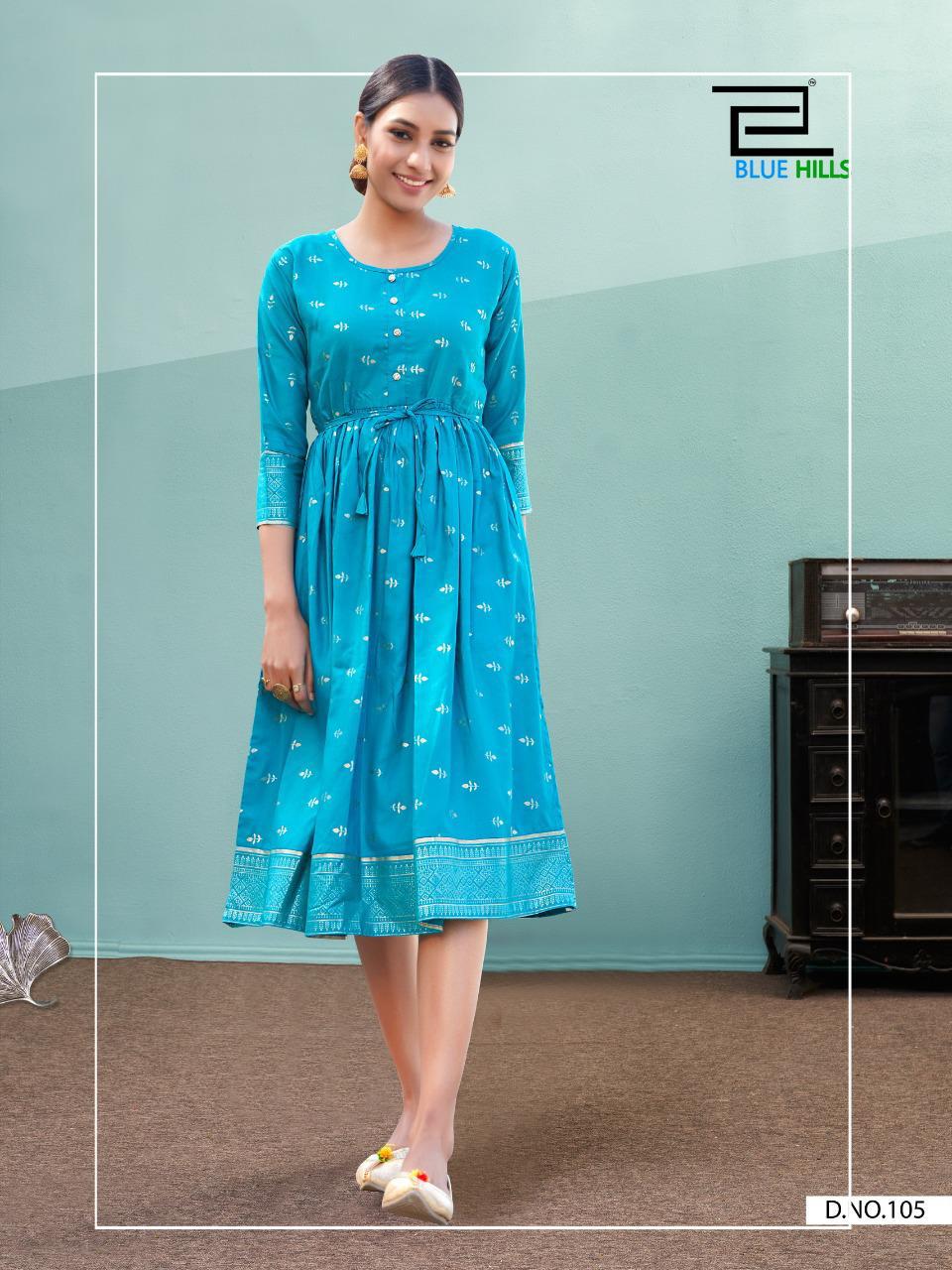 Blue Hills Shine  Gold Print Kurti Wholesale Price