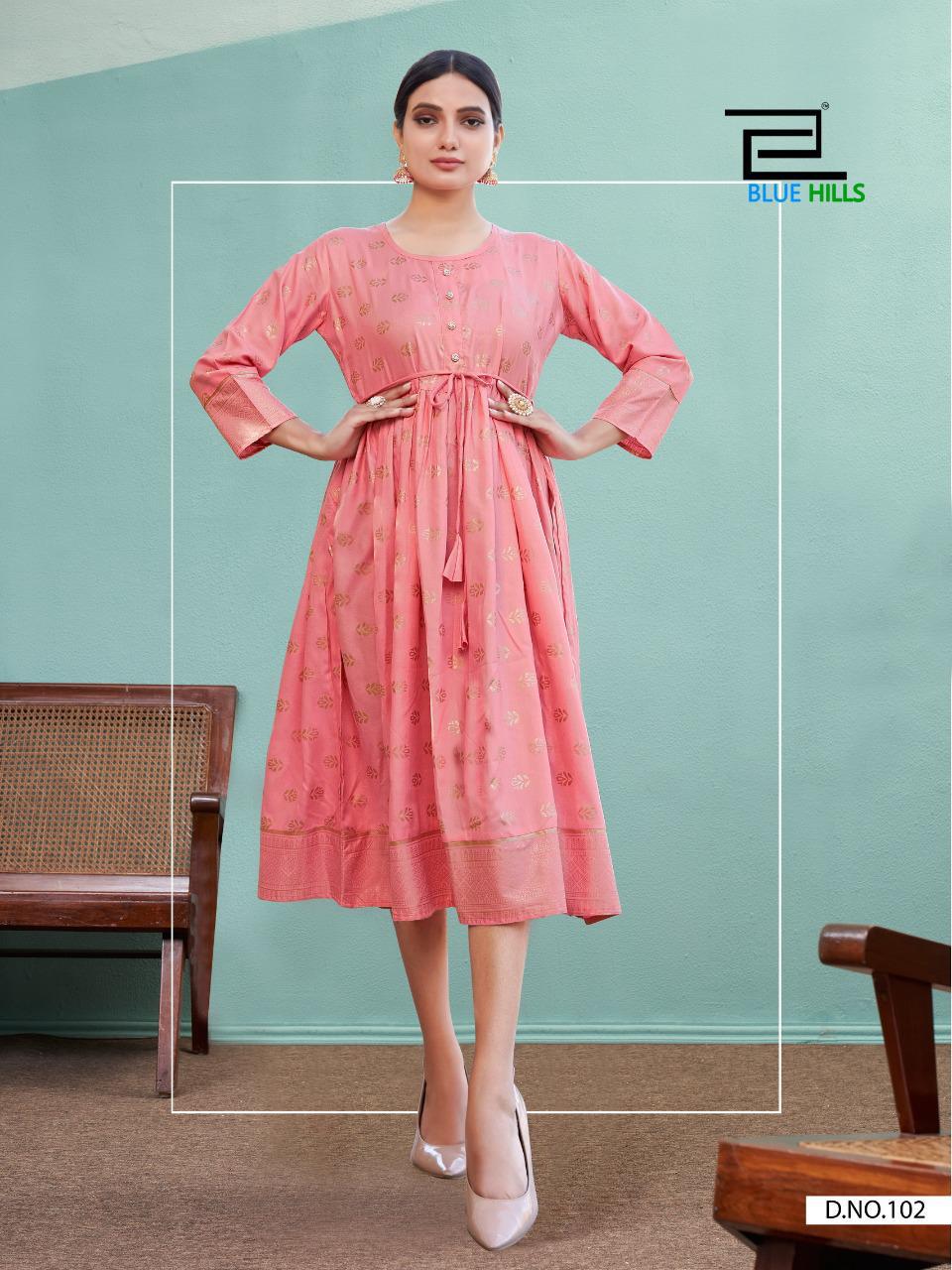 Blue Hills Shine  Gold Print Kurti Wholesale Price