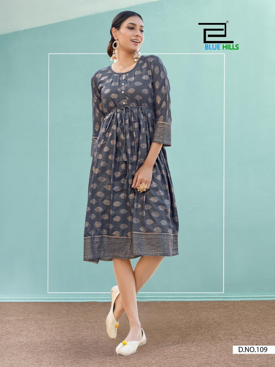 Blue Hills Shine  Gold Print Kurti Wholesale Price