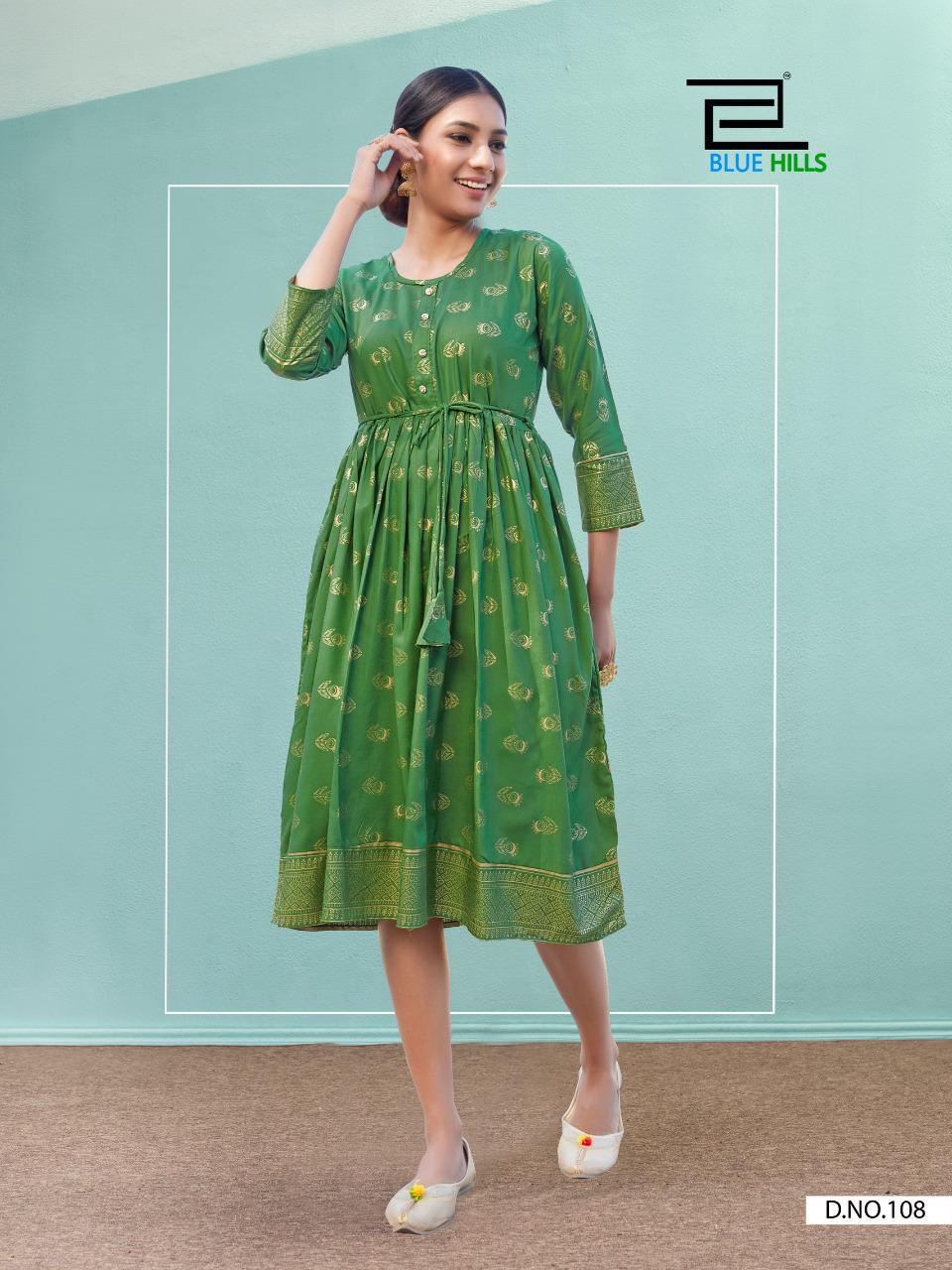 Blue Hills Shine  Gold Print Kurti Wholesale Price