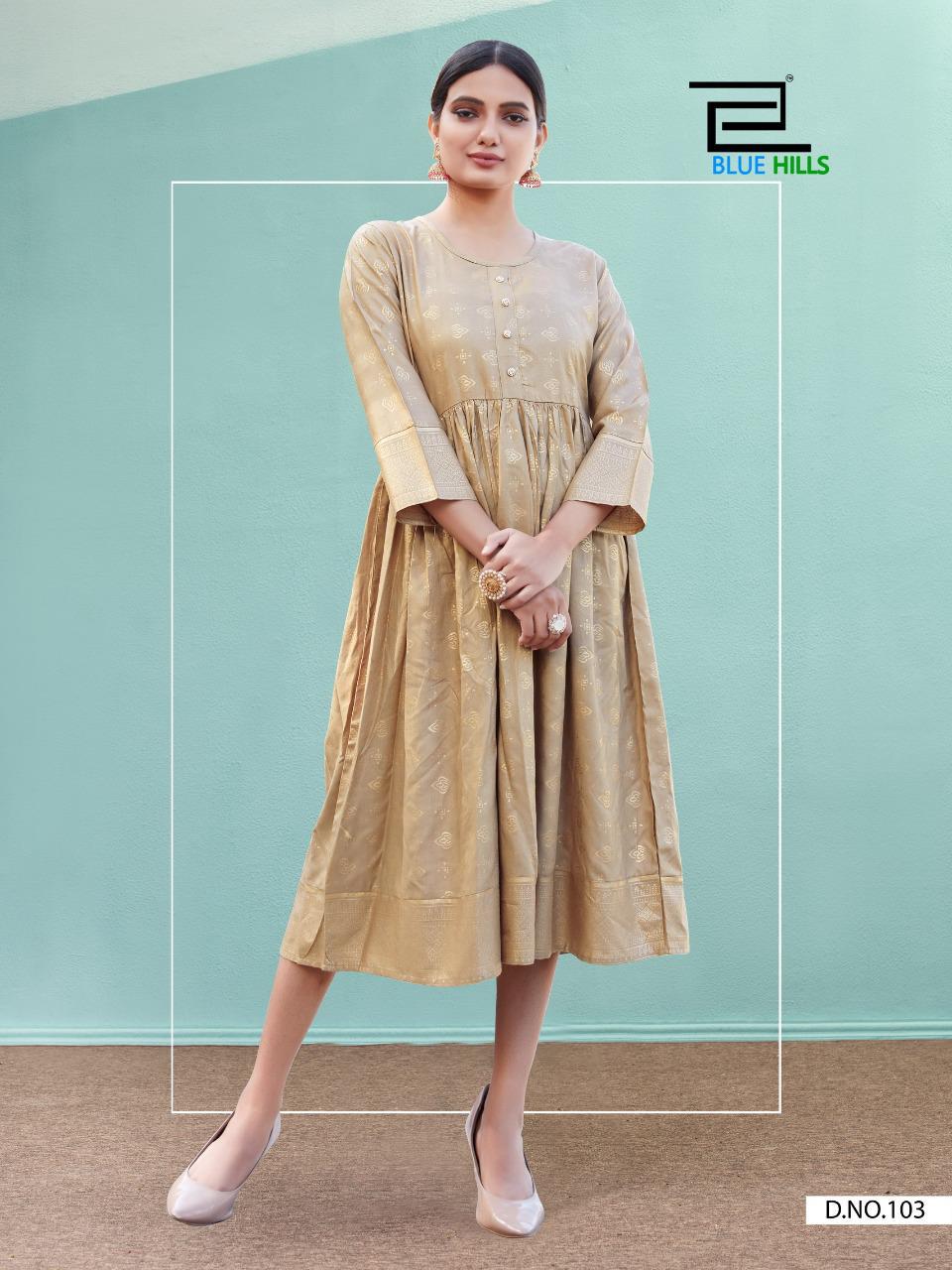 Blue Hills Shine  Gold Print Kurti Wholesale Price
