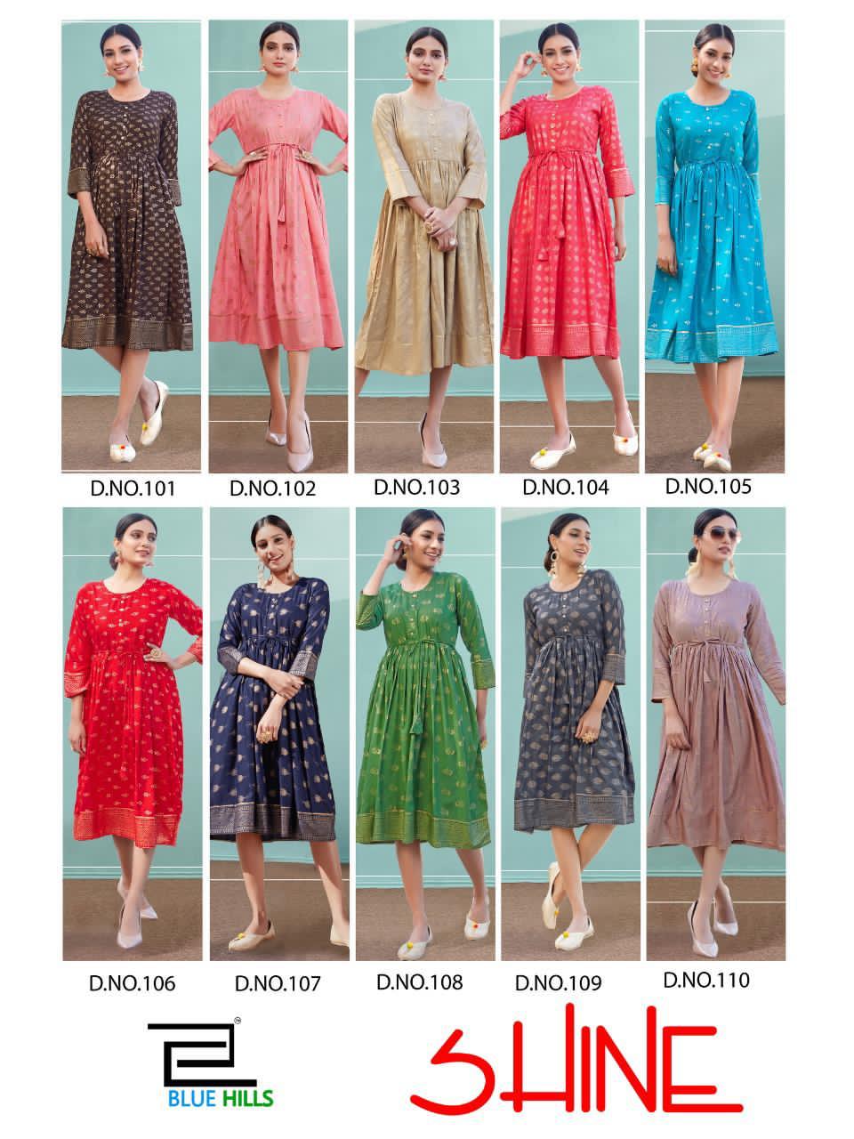 Blue Hills Shine  Gold Print Kurti Wholesale Price