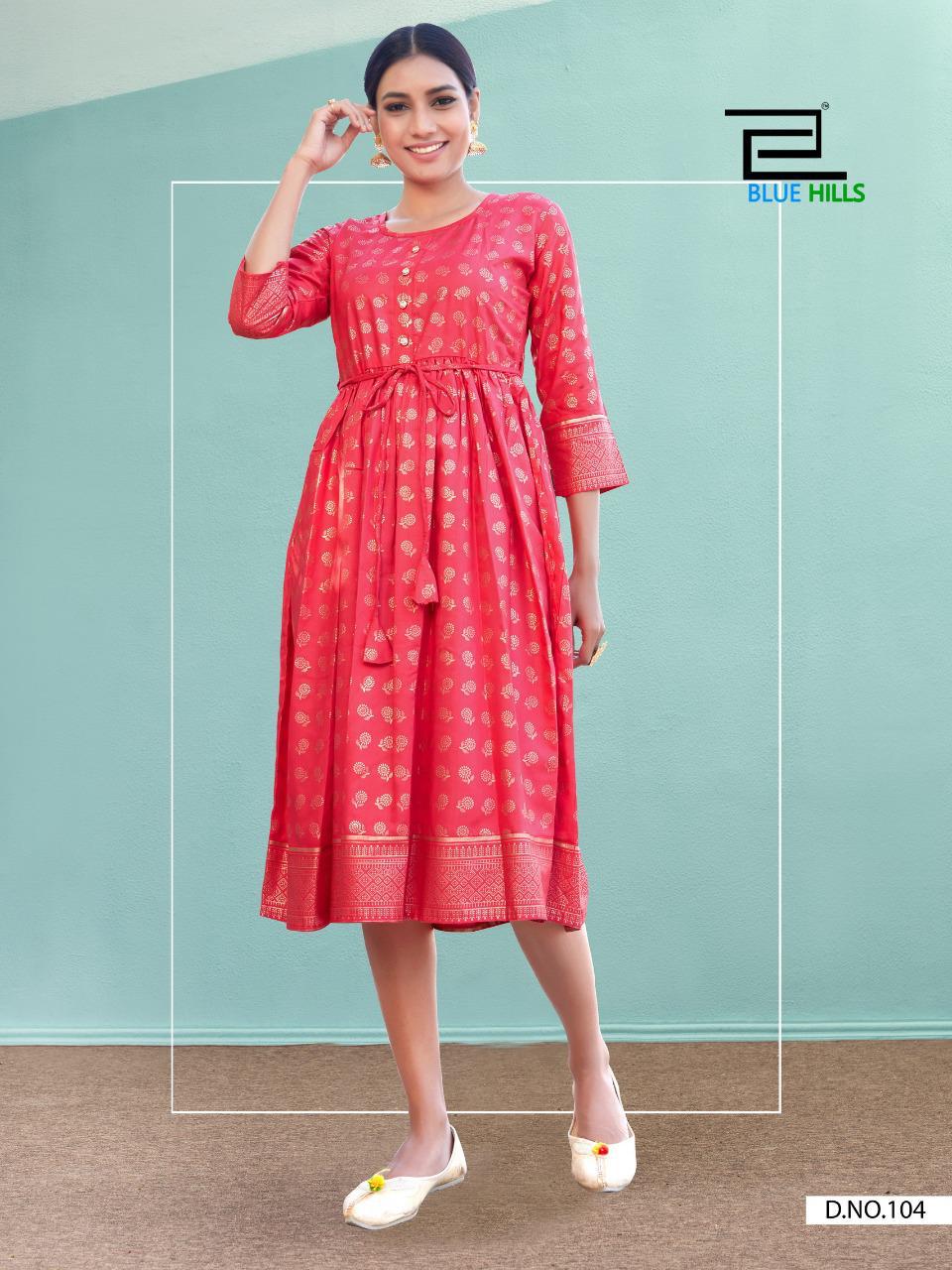 Blue Hills Shine  Gold Print Kurti Wholesale Price