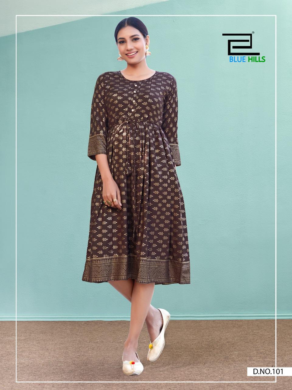 Blue Hills Shine  Gold Print Kurti Wholesale Price