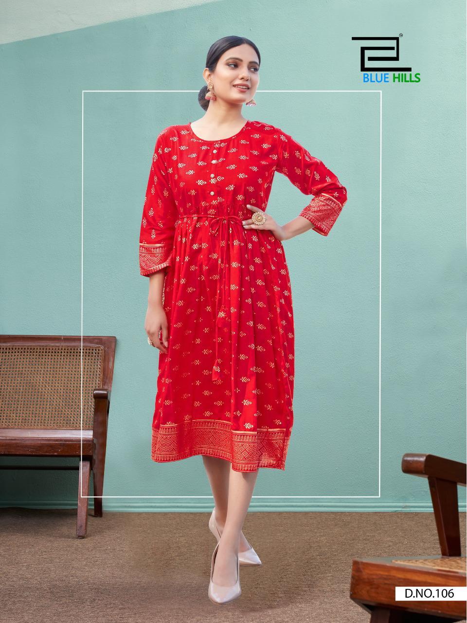 Blue Hills Shine  Gold Print Kurti Wholesale Price