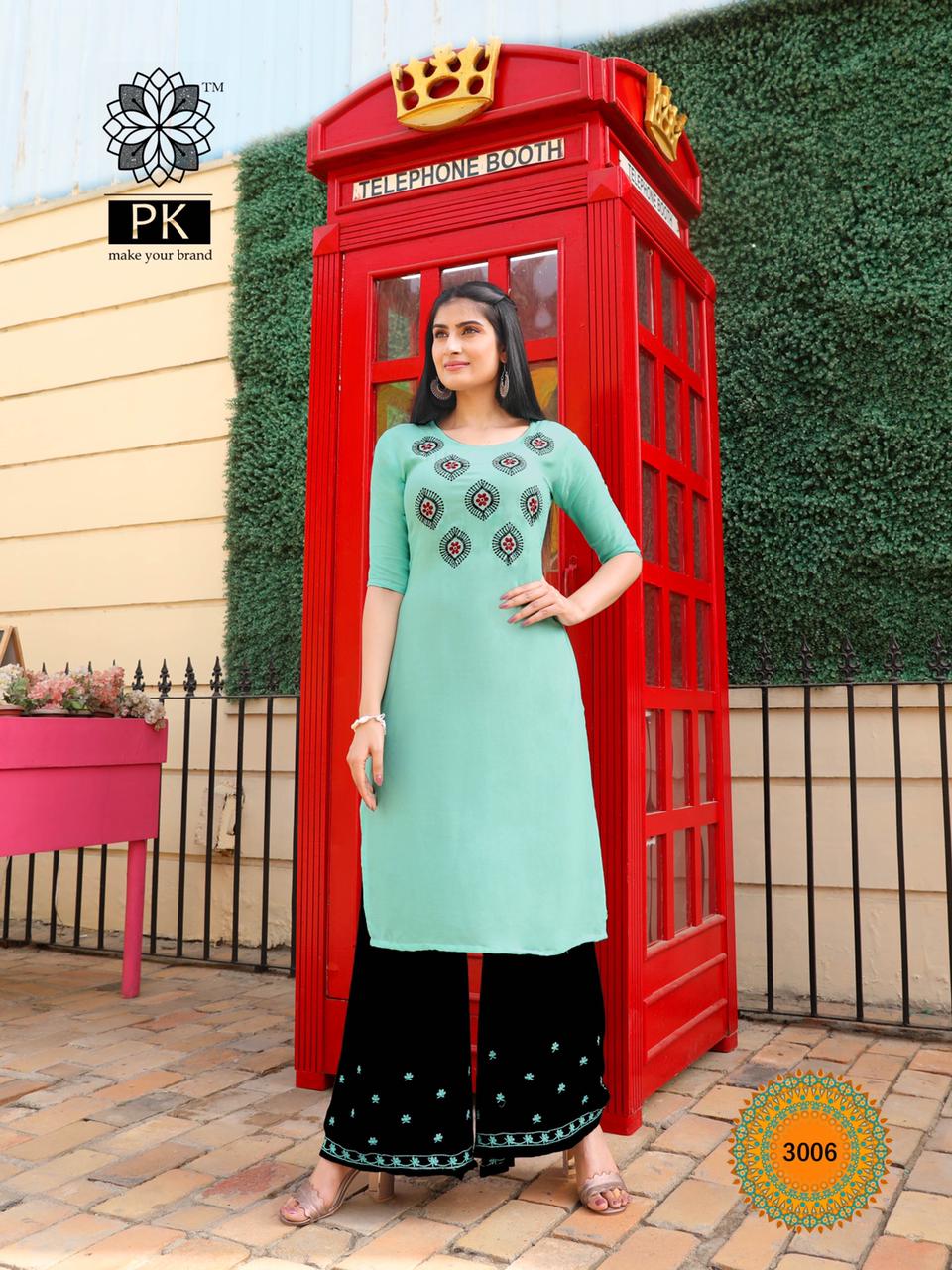 Pk Plazo City Vol 3 Embroidery Work  Buy Wholesale Designer Kurti With Bottom