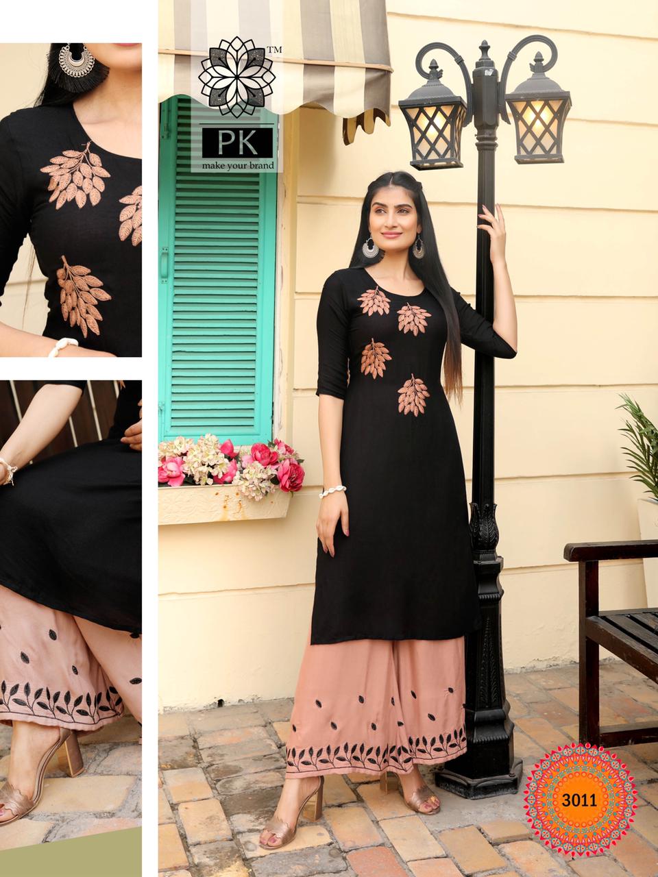 Pk Plazo City Vol 3 Embroidery Work  Buy Wholesale Designer Kurti With Bottom