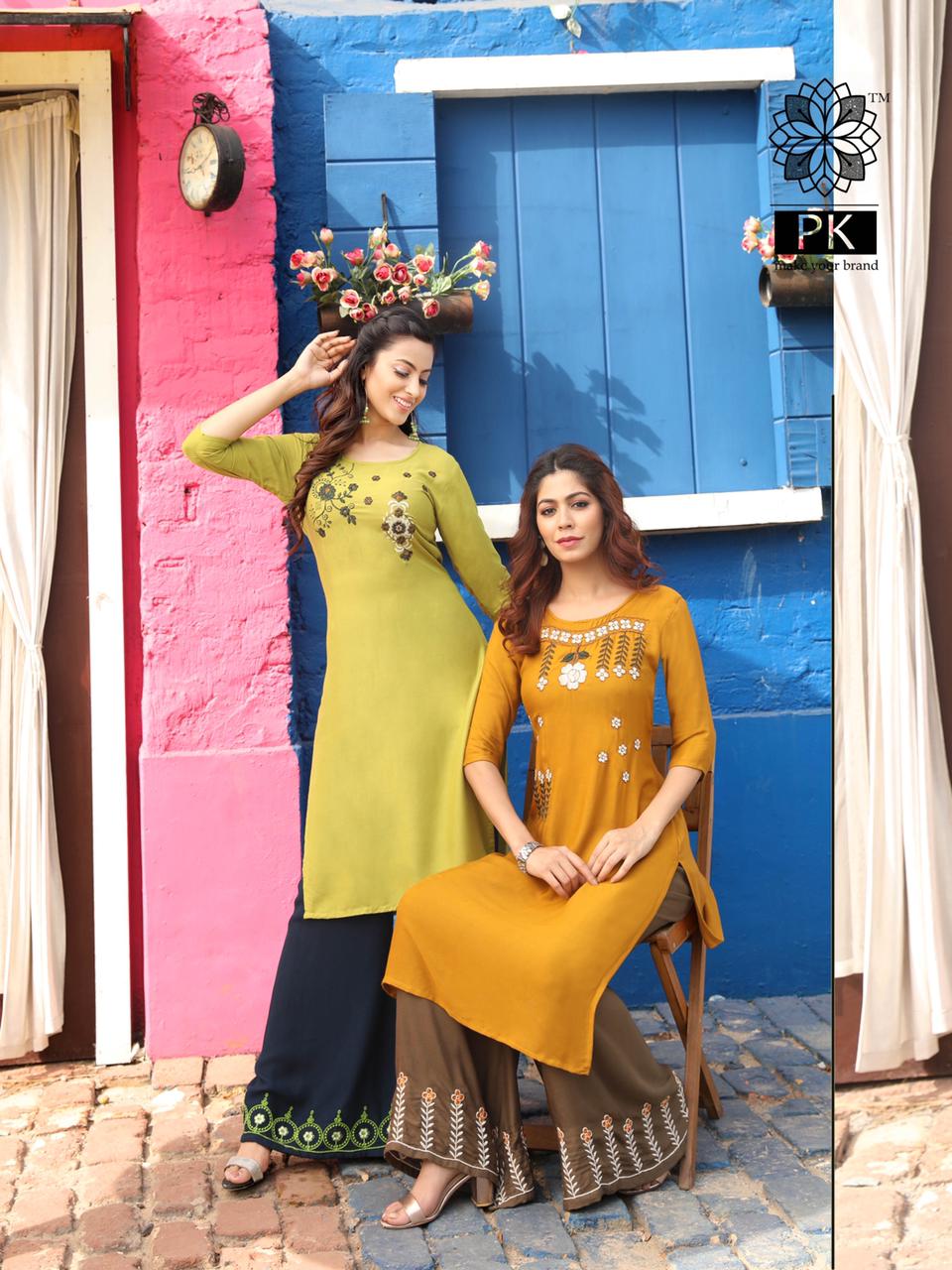 Pk Plazo City Vol 3 Embroidery Work  Buy Wholesale Designer Kurti With Bottom