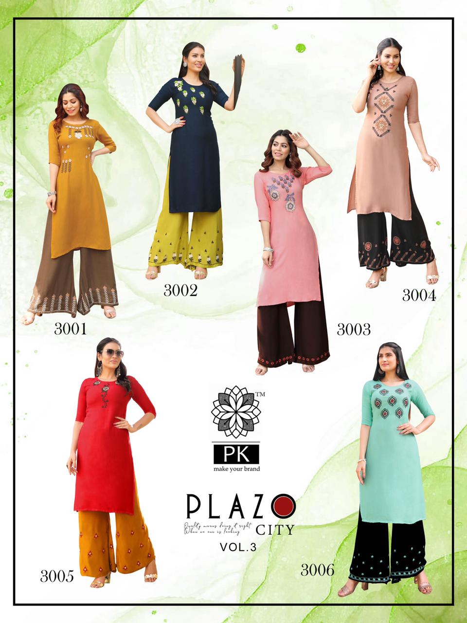 Pk Plazo City Vol 3 Embroidery Work  Buy Wholesale Designer Kurti With Bottom
