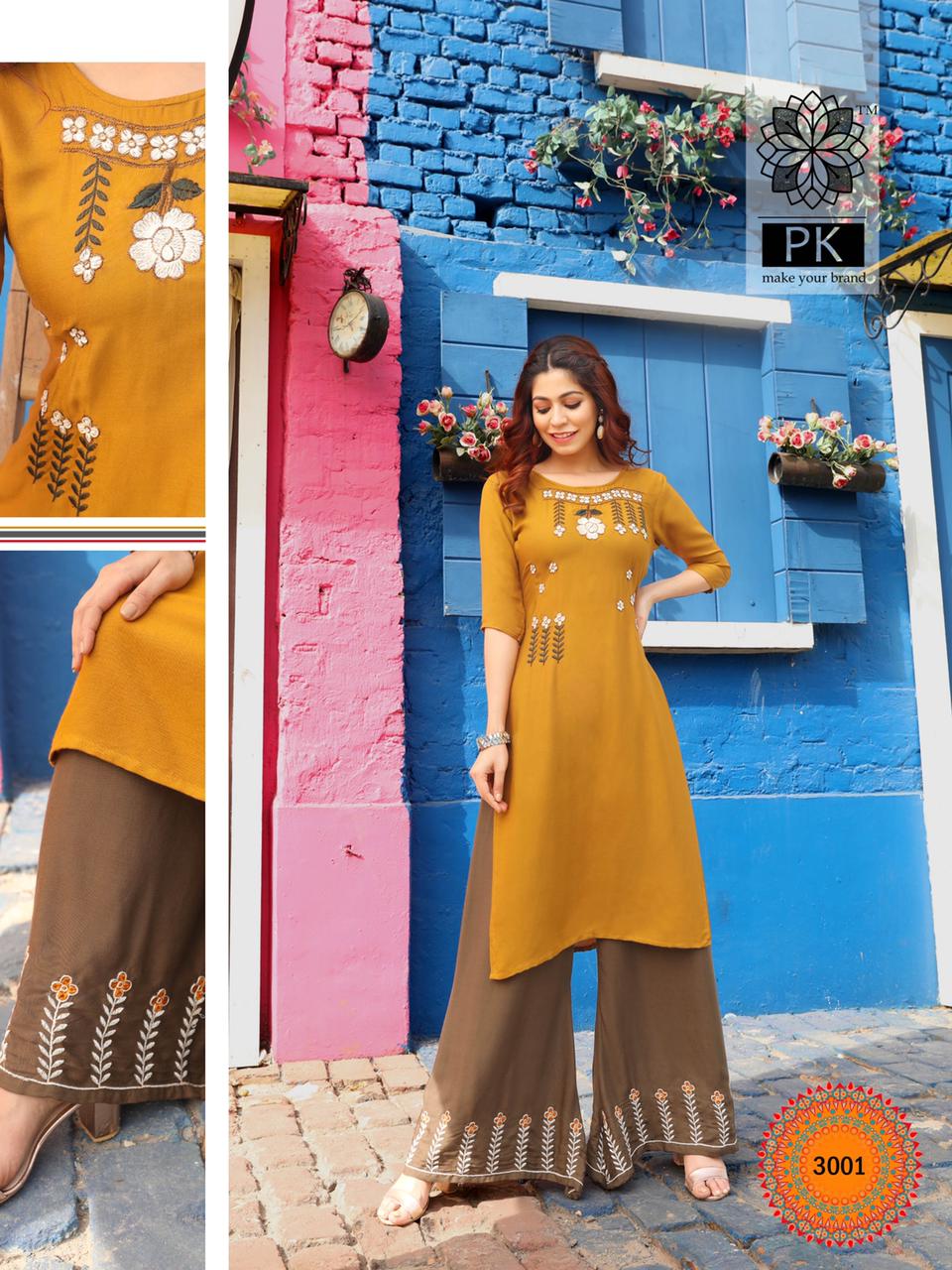 Pk Plazo City Vol 3 Embroidery Work  Buy Wholesale Designer Kurti With Bottom