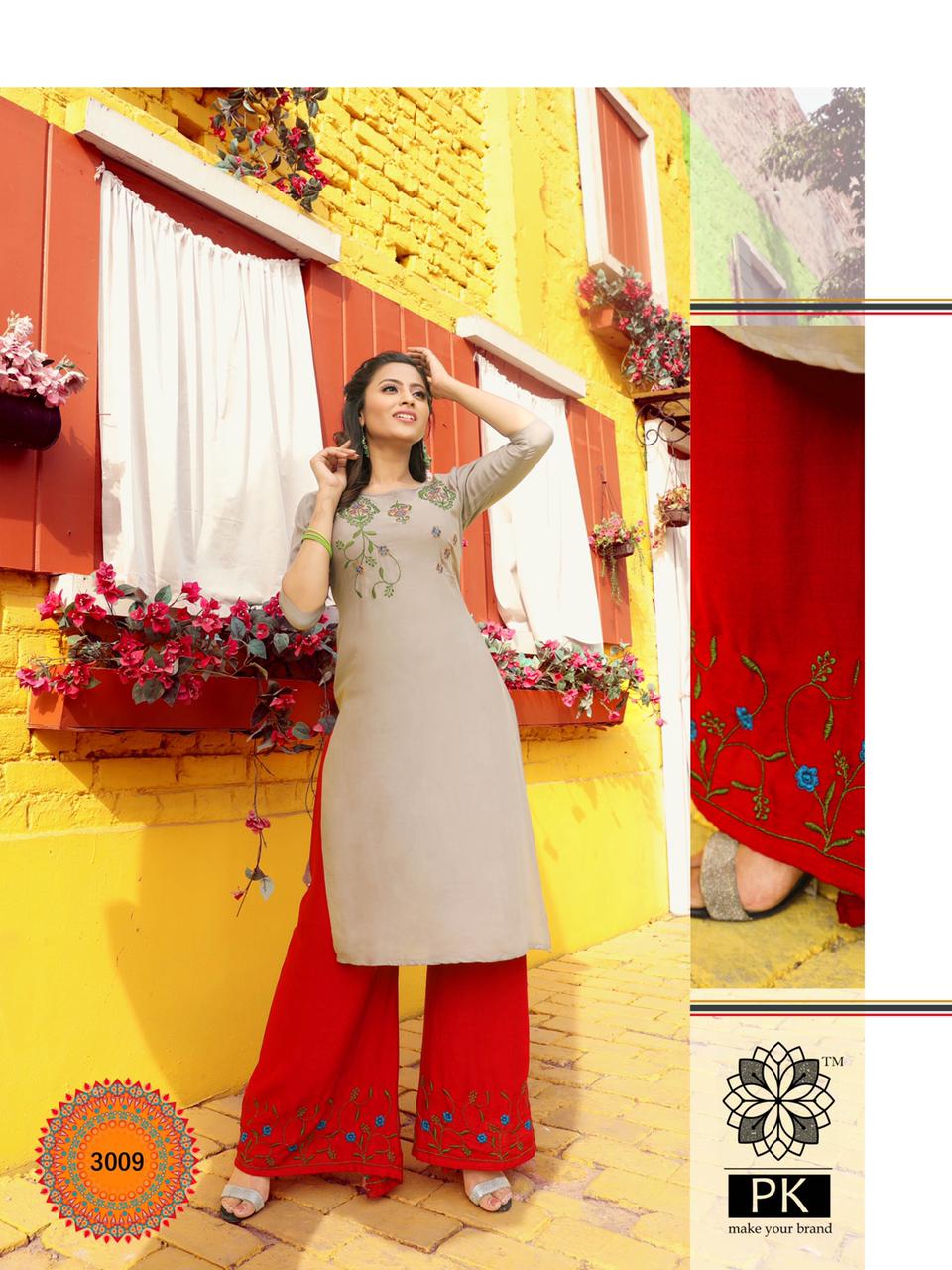 Pk Plazo City Vol 3 Embroidery Work  Buy Wholesale Designer Kurti With Bottom
