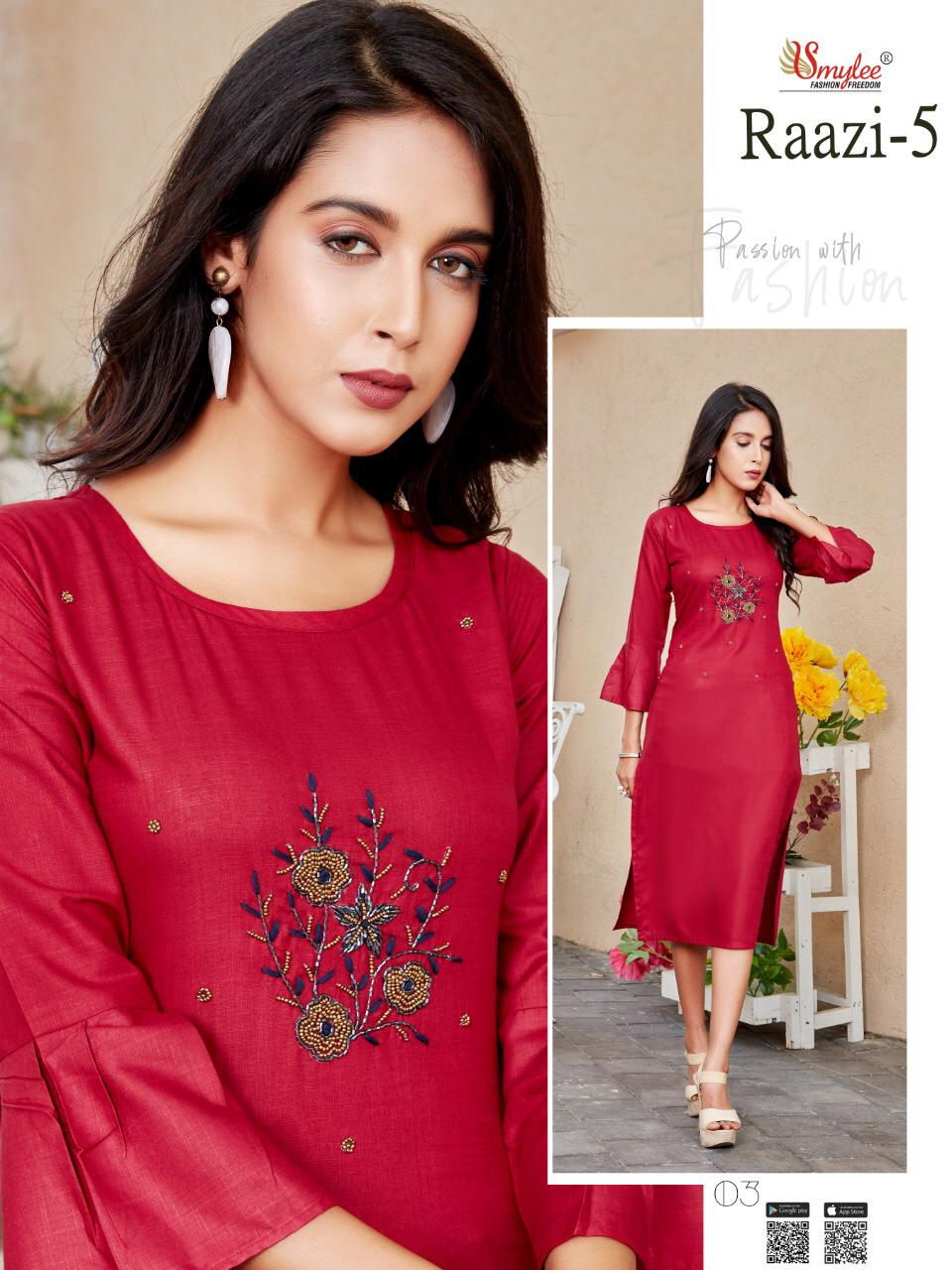 Smylee Raazi Vol 5 Designer Kurtis Wholesale Price Online Surat
