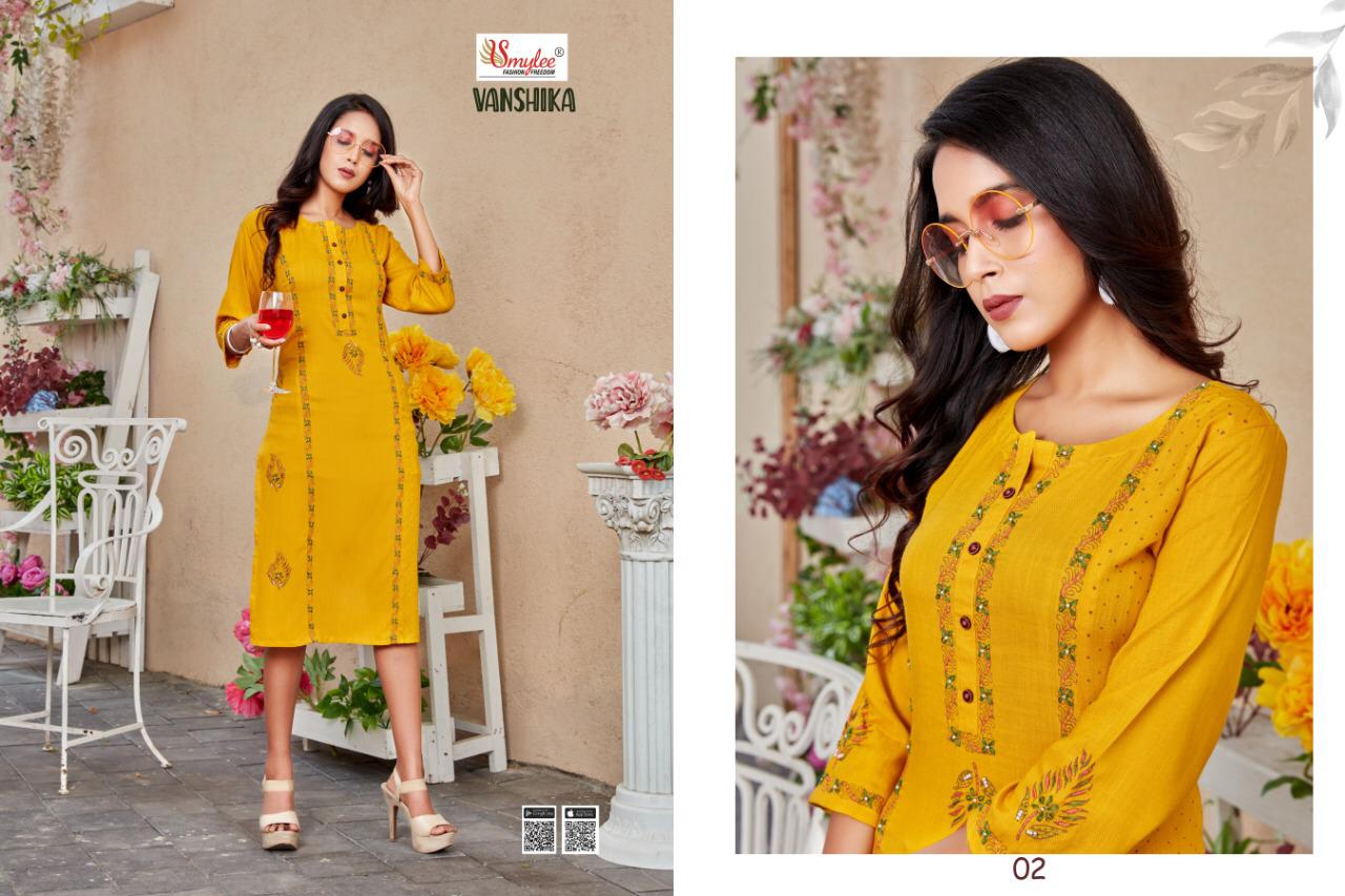 Smylee Vanshika Heavy Slub Rayon Designer Kurtis Catalog