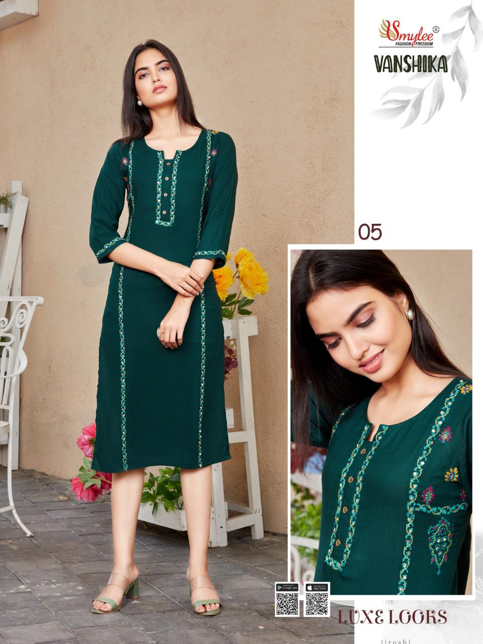 Smylee Vanshika Heavy Slub Rayon Designer Kurtis Catalog