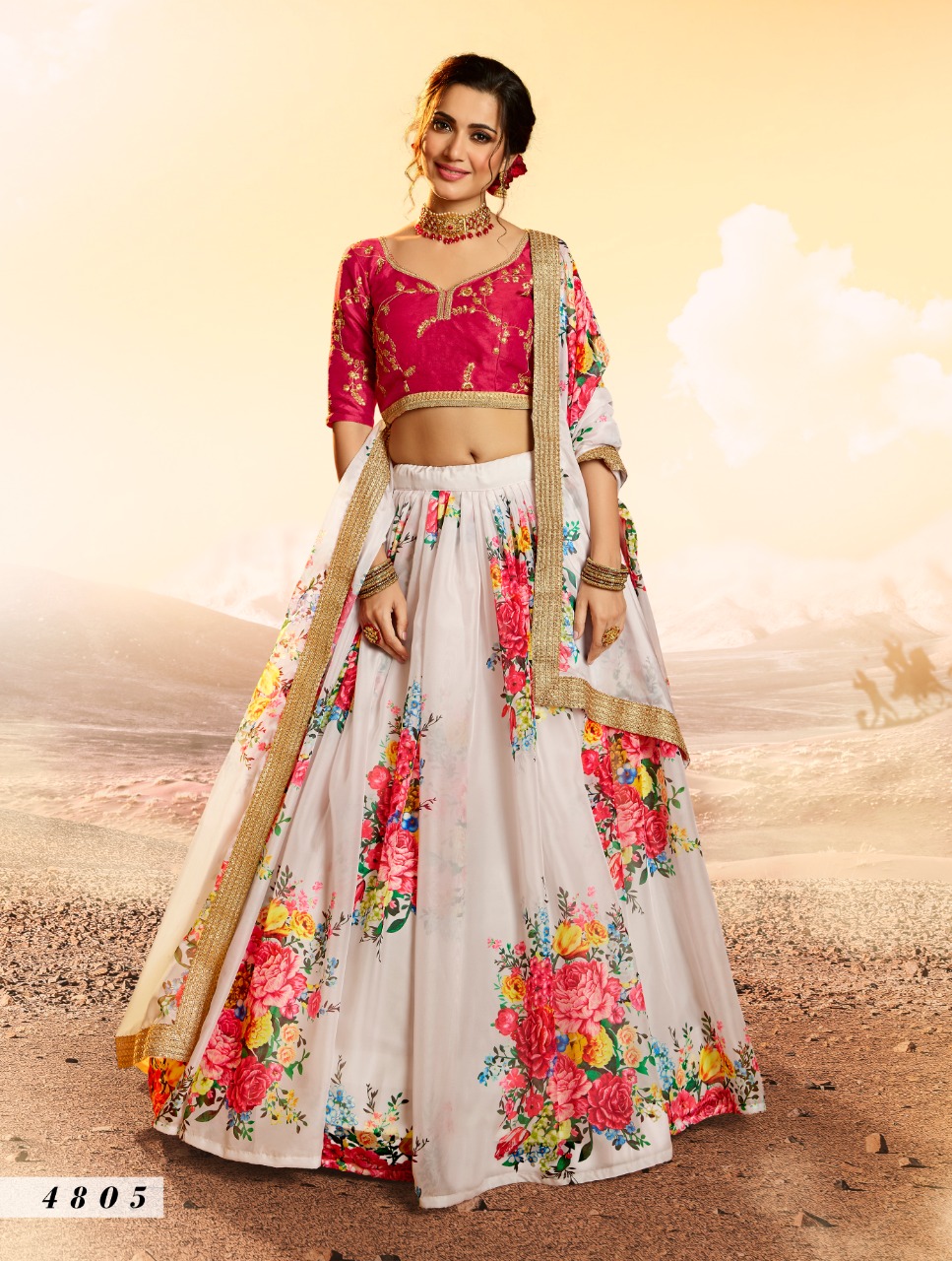 White Pink  4805  Zari Work Lehenga Choli