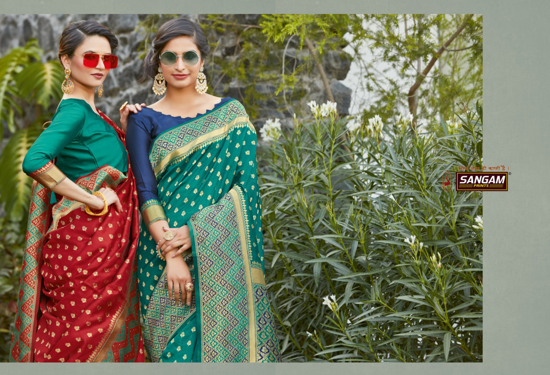 Sangam Presents Rainbow Silk Saree With Siroski Work