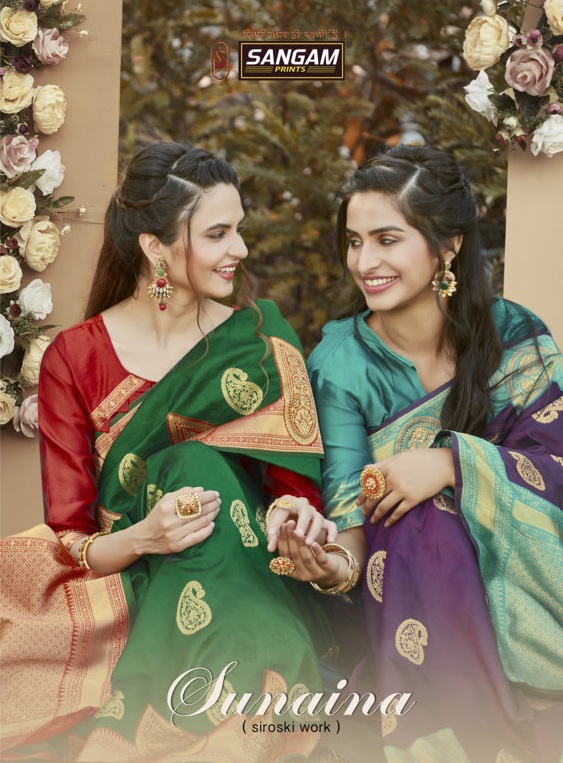 Sangam Presents Sunaina Silk Saree With Siroski Work