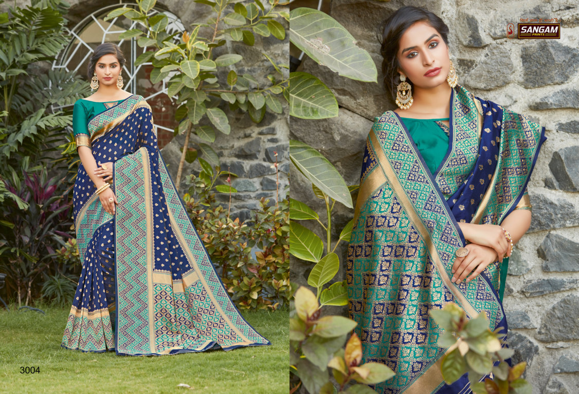 Sangam Presents Rainbow Silk Saree With Siroski Work