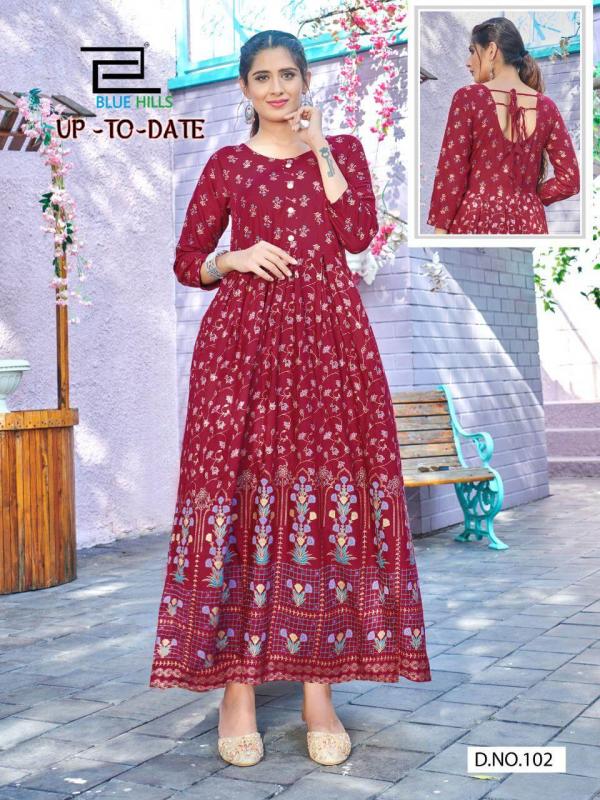 Blue Hills Up To Date Designer Long Kurti Wholesale Anarkali Kurtis Catalog