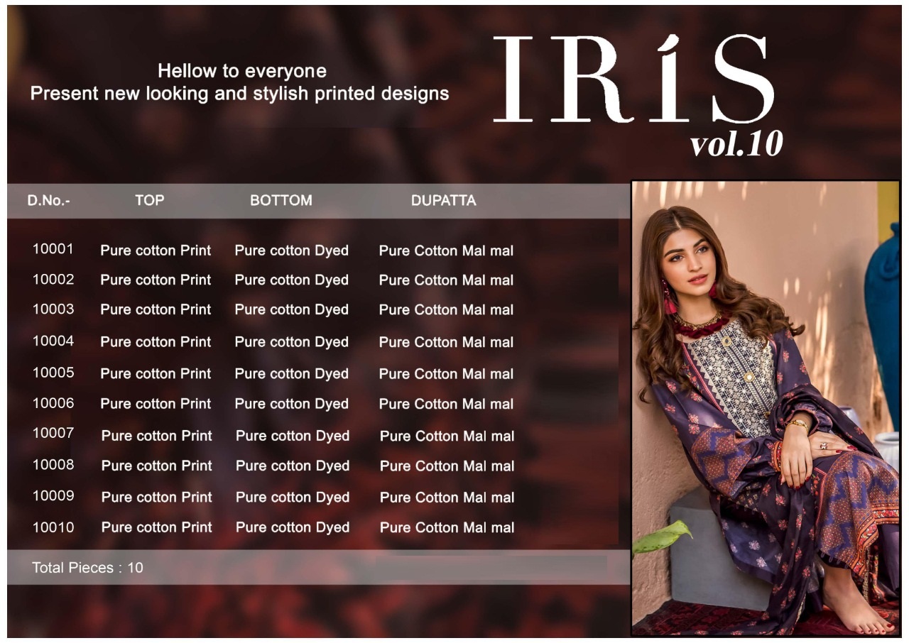 Iris  Vol 10 Cotton Karachi Dress Materials Collection Buy Online Wholesale Ladies Dress Materials
