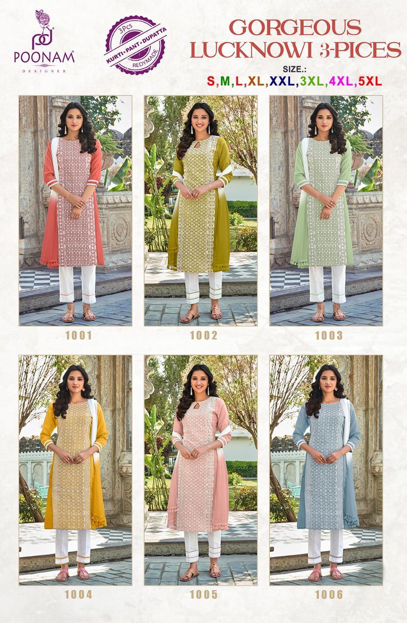 Poonam Gorgeous Lucknowi 3-pices Latest Kurtis Design Patterns 2021