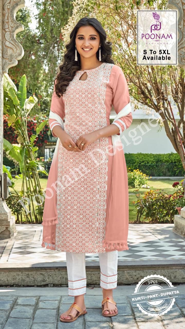 Poonam Gorgeous Lucknowi 3-pices Latest Kurtis Design Patterns 2021