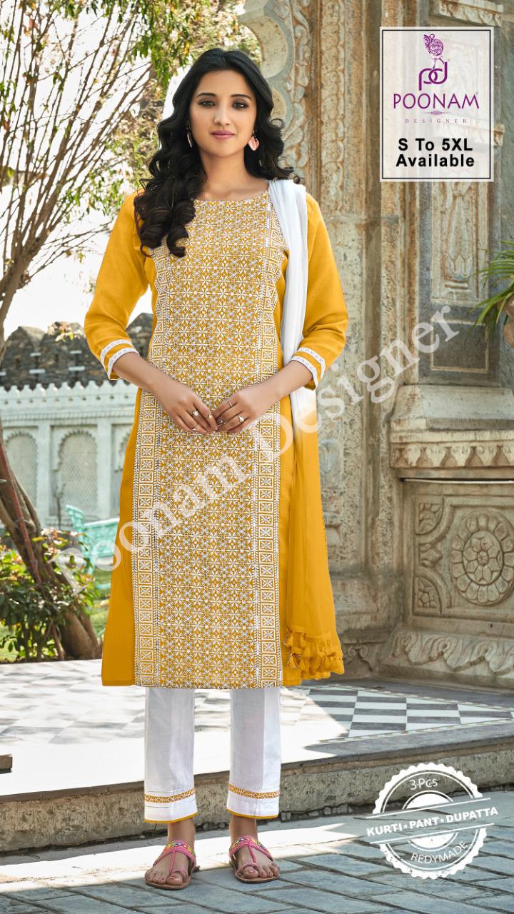 Poonam Gorgeous Lucknowi 3-pices Latest Kurtis Design Patterns 2021