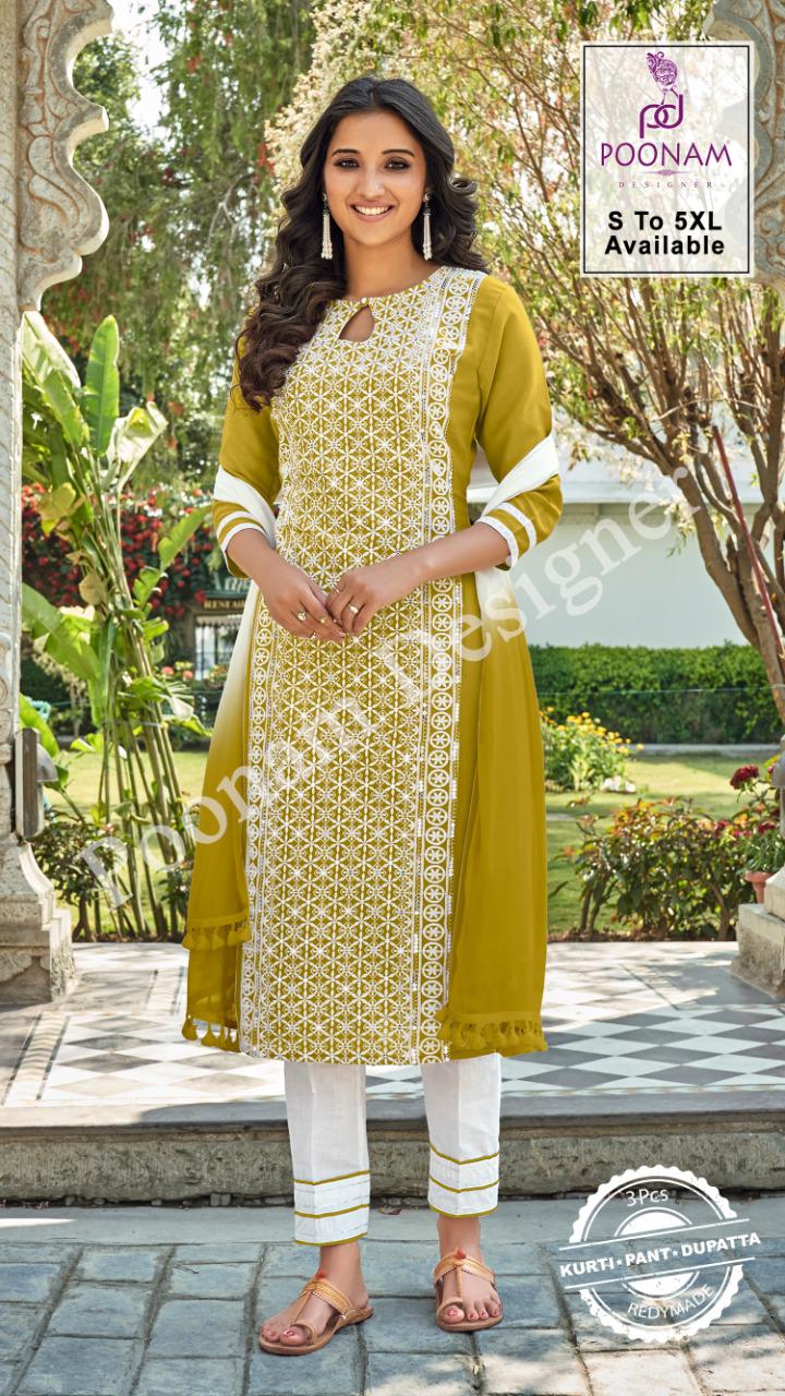 Poonam Gorgeous Lucknowi 3-pices Latest Kurtis Design Patterns 2021