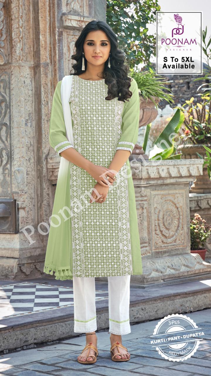 Poonam Gorgeous Lucknowi 3-pices Latest Kurtis Design Patterns 2021