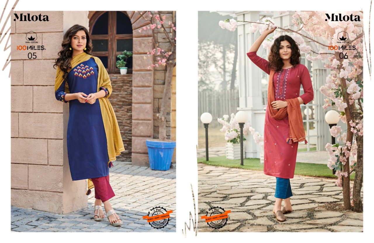 100miles Milota Casual Wear Kurtis With Pants And Dupatta