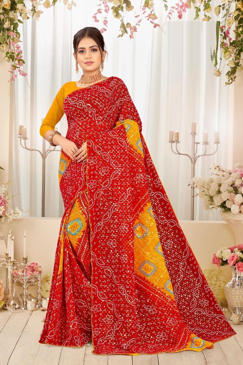 Angel 6 Georgette Bandhej Buy Printed Sequence Work Ladies Georgette  Saree Catalog
