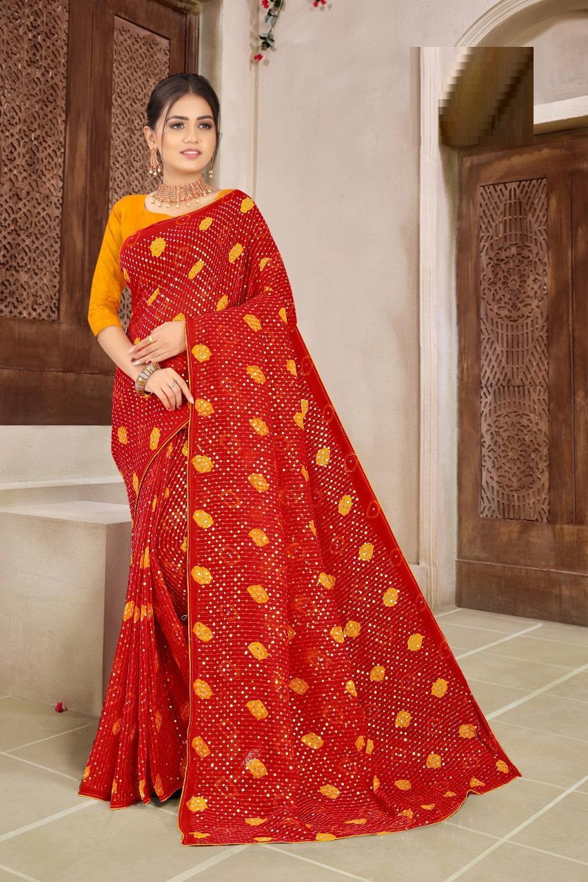 Angel 6 Georgette Bandhej Buy Printed Sequence Work Ladies Georgette  Saree Catalog