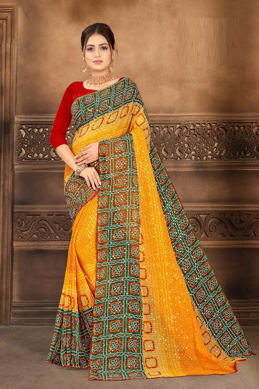 Angel 6 Georgette Bandhej Buy Printed Sequence Work Ladies Georgette  Saree Catalog