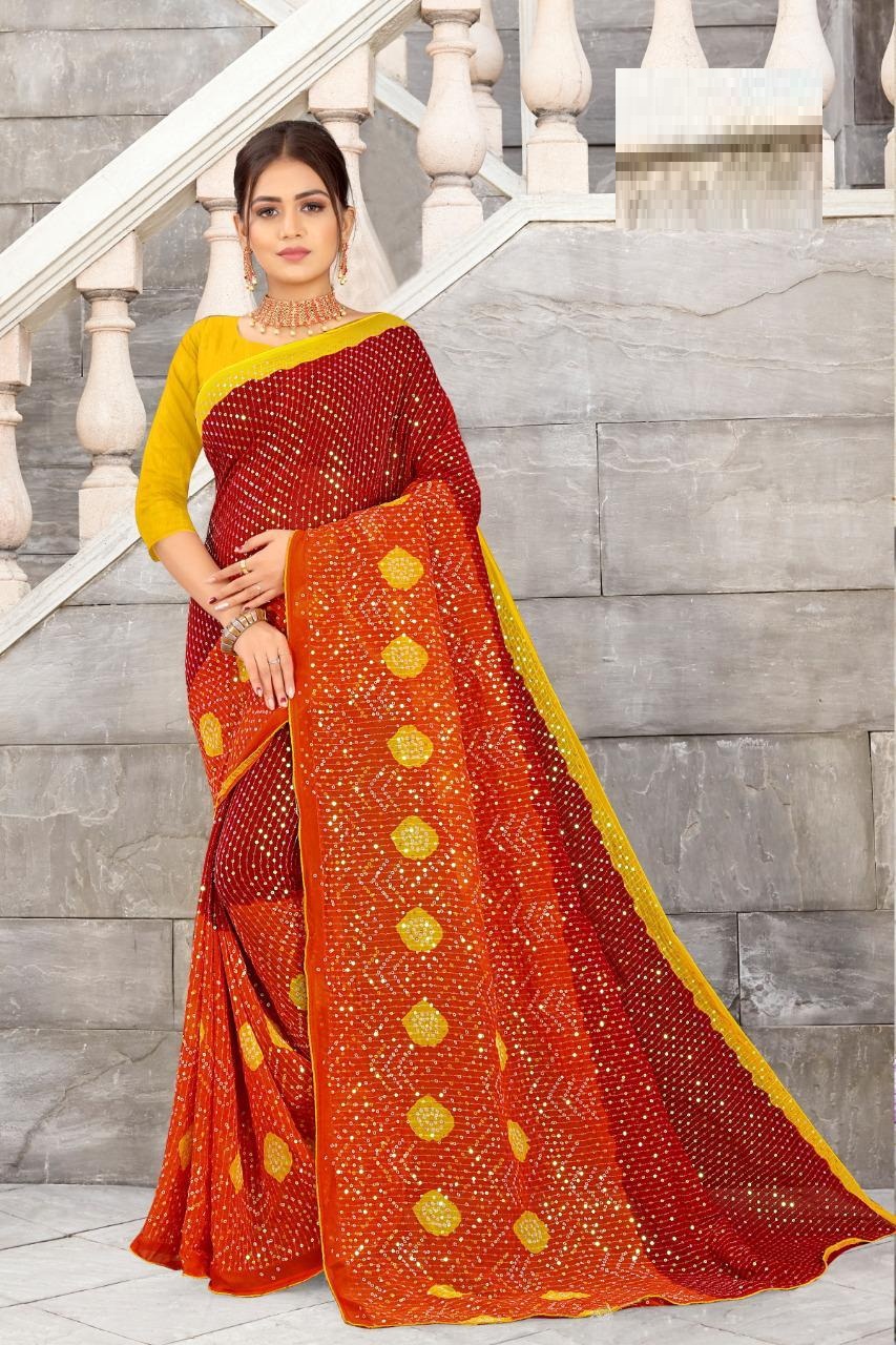 Angel 6 Georgette Bandhej Buy Printed Sequence Work Ladies Georgette  Saree Catalog