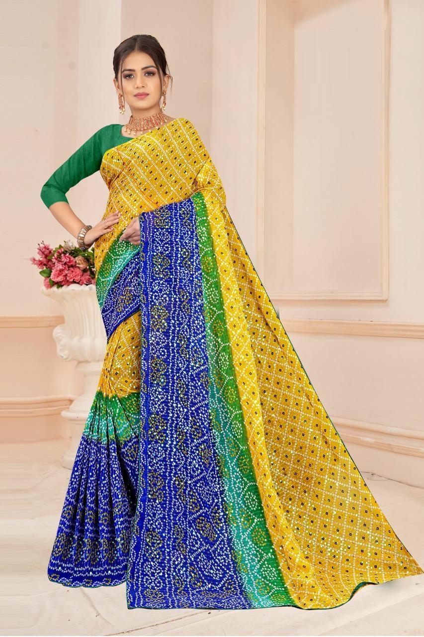 Angel 6 Georgette Bandhej Buy Printed Sequence Work Ladies Georgette  Saree Catalog