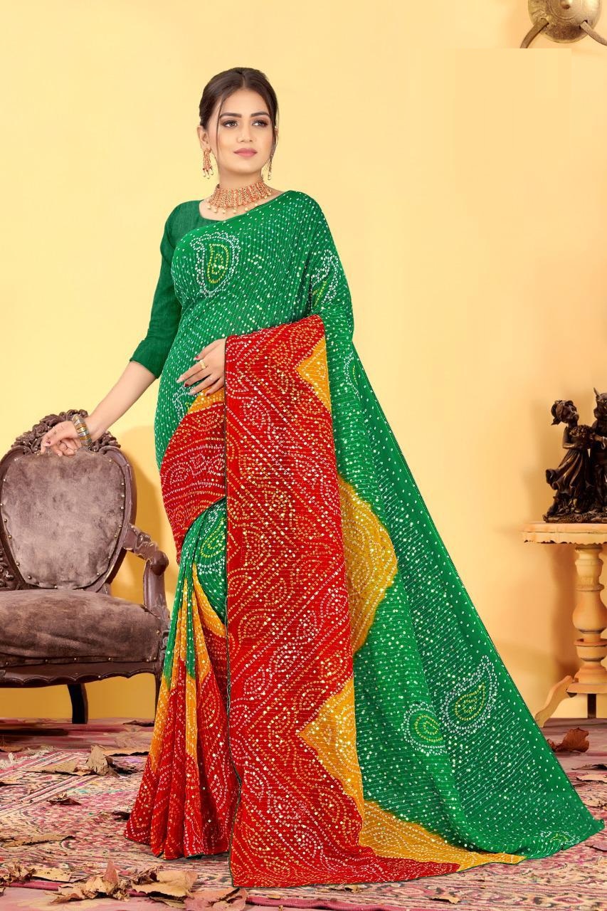 Angel 6 Georgette Bandhej Buy Printed Sequence Work Ladies Georgette  Saree Catalog