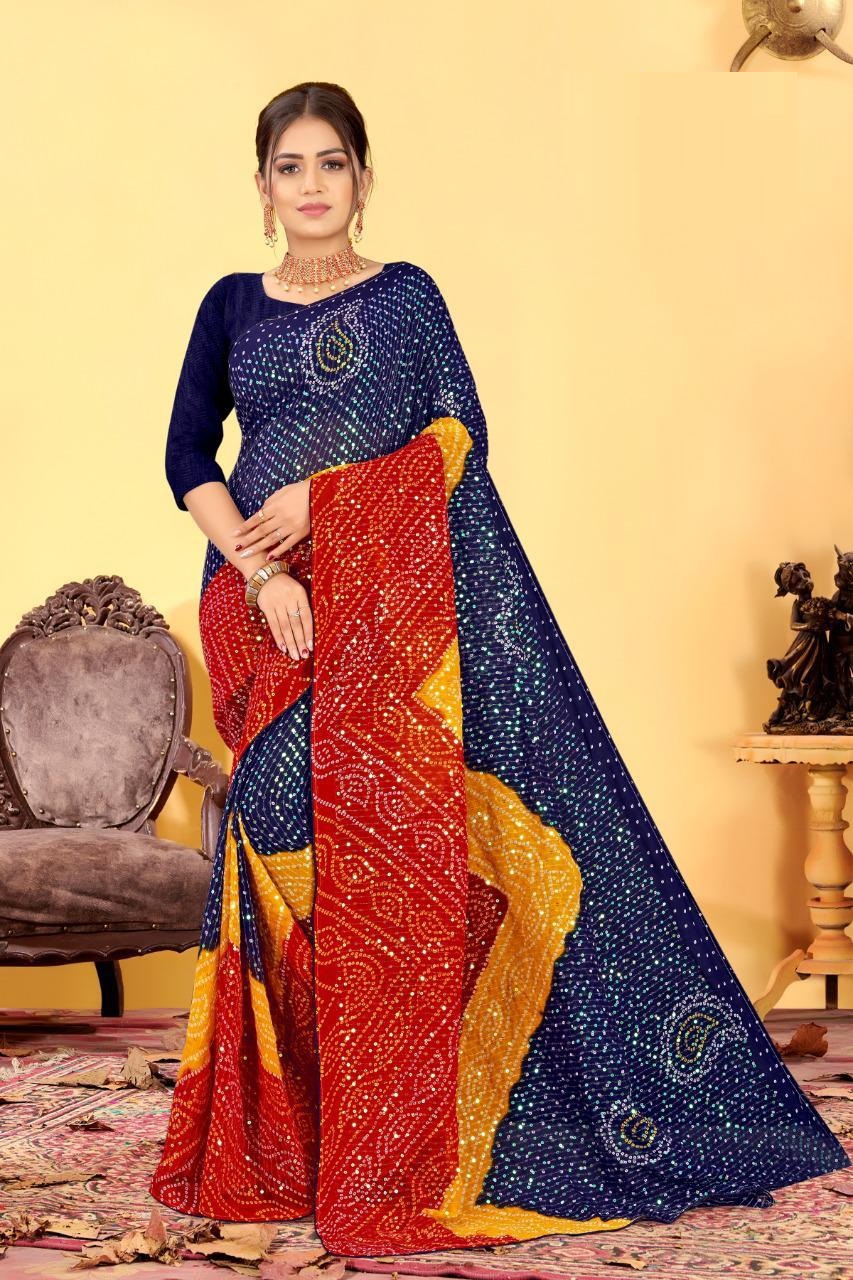 Angel 6 Georgette Bandhej Buy Printed Sequence Work Ladies Georgette  Saree Catalog